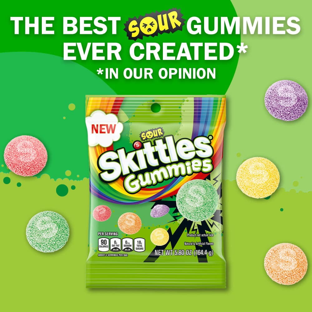 SKITTLES Sour Gummies Chewy Candy Assortment, 5.8 oz Bag (Pack of 4)