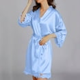 thumbnail image 6 of Women's Satin Nightgown Lace Silk Pajamas Robe with Belt Long Sleeve Sleepwear Lightweight Chemise Mini Teddy (Large, Light Blue 02), 6 of 6