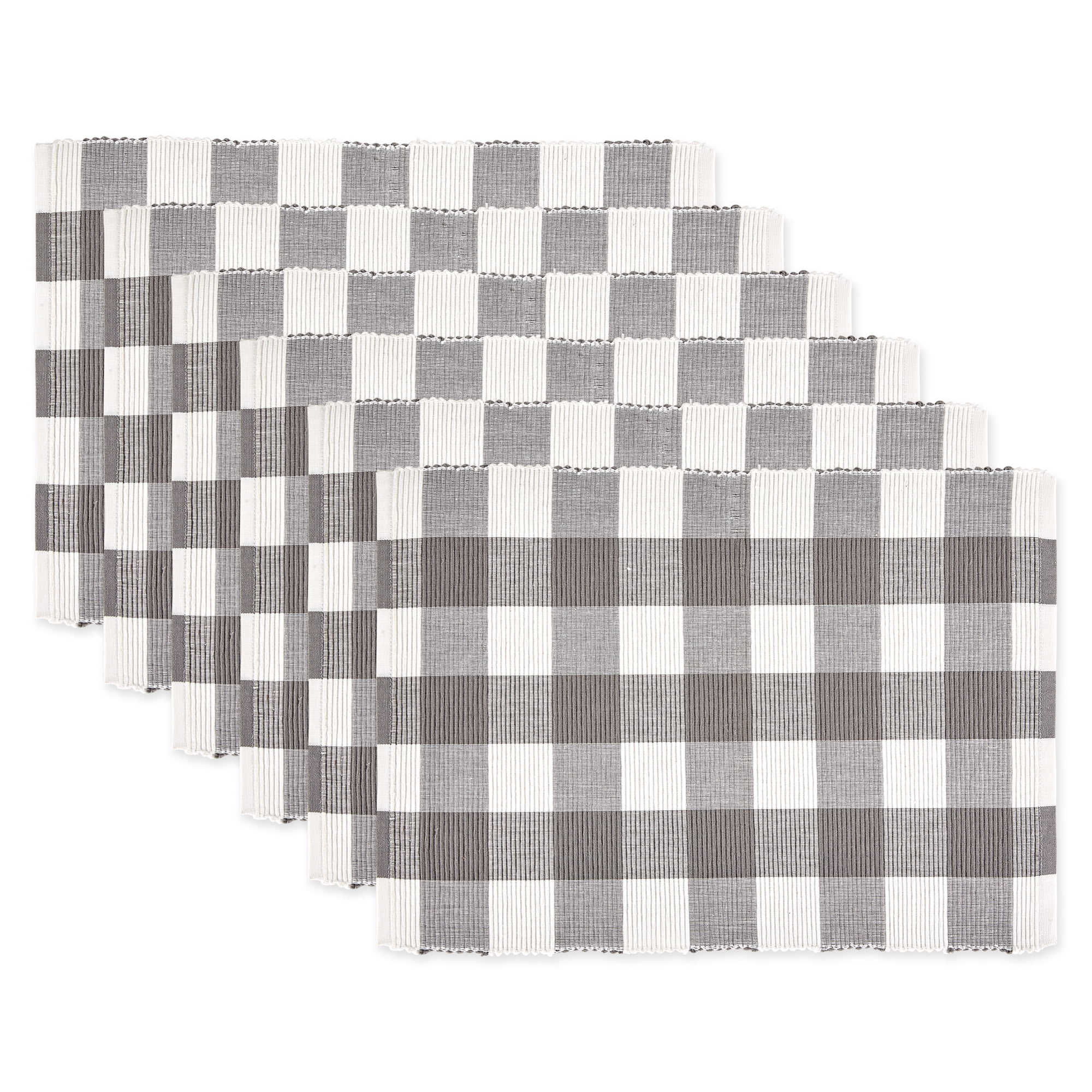 Set of 6 Gray and White Checkered Placemat, 19"