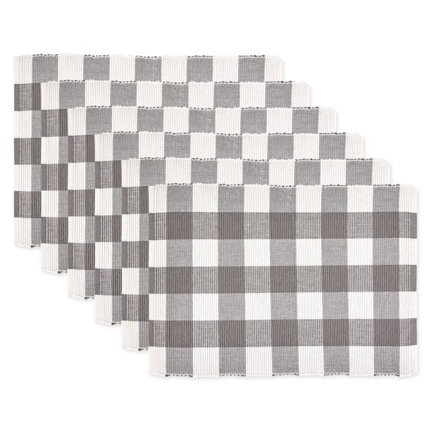 Set of 6 Gray and White Checkered Placemat, 19"