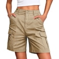 thumbnail image 6 of Bermuda Shorts Womens Knee Length Cargo Denim Mutiple Pockets Elastic Waist Long Jorts for Summer Casual Beige S, 6 of 6