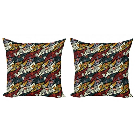 Ambesonne African Throw Pillow Cover 2 Pack, Circles Chevrons Lines, 20", Multicolor
