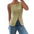 thumbnail image 2 of Womens Vest Top Trendy Button Up Tank Tops Asymmetrical Y2k Going Out Top Light Green M, 2 of 9