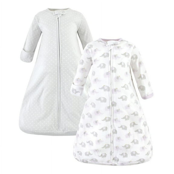 Hudson Baby Infant Girl Cotton Long-Sleeve Wearable Sleeping Bag, Sack, Blanket, Lilac Elephants Long Sleeve, 0-3 Months