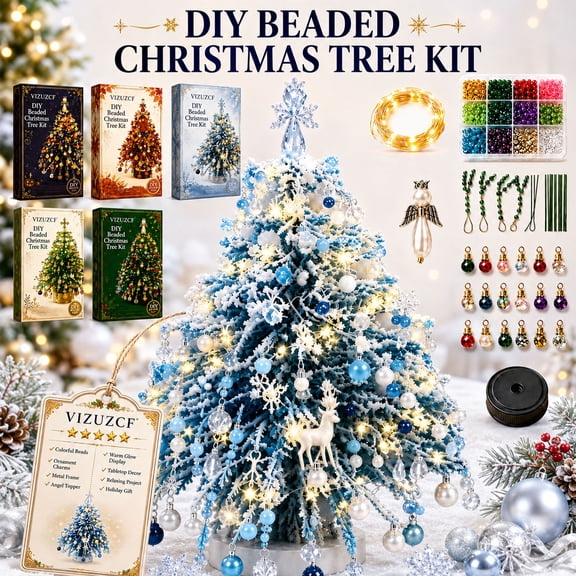 2027 Upgraded DIY Beaded Christmas Tree Kit, Handmade Mini Desk Xmas Bead Art, Create Your Own Sparkling Holiday Decoration, 3D Crystal Bead Christmas Tree Making Kit, Holiday Tabletop Decoration