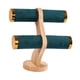 thumbnail image 3 of Organizador de pulseras y coleteros, base de madera independiente, estante para relojes de 2 niveles Verde oscuro, 3 of 9