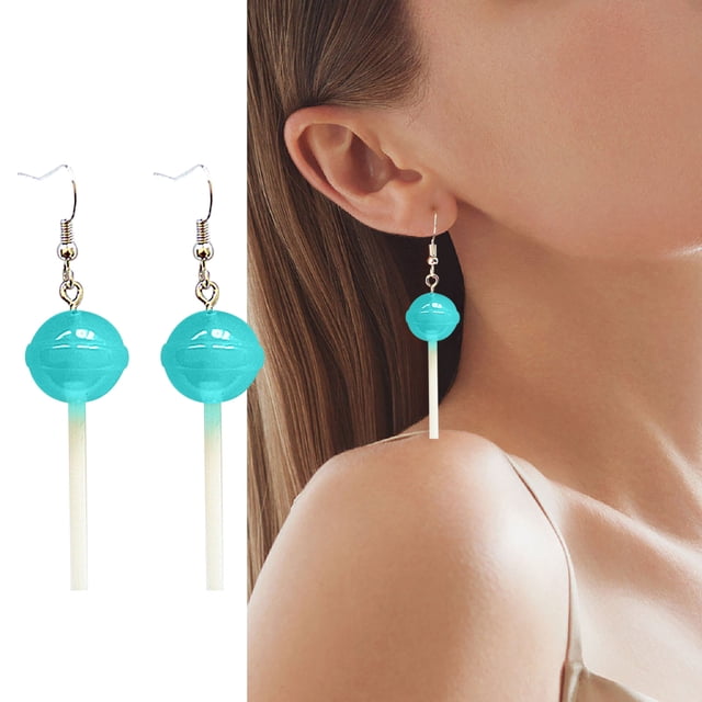 Boucles d'Oreilles de Mariage pour Femmes, Boucles d'Oreilles de Jeu de Nourriture Stéréo en Résine, Boucles d'Oreilles Rondes en Forme de Sucette, Longues Boucles d'Oreilles Femmes