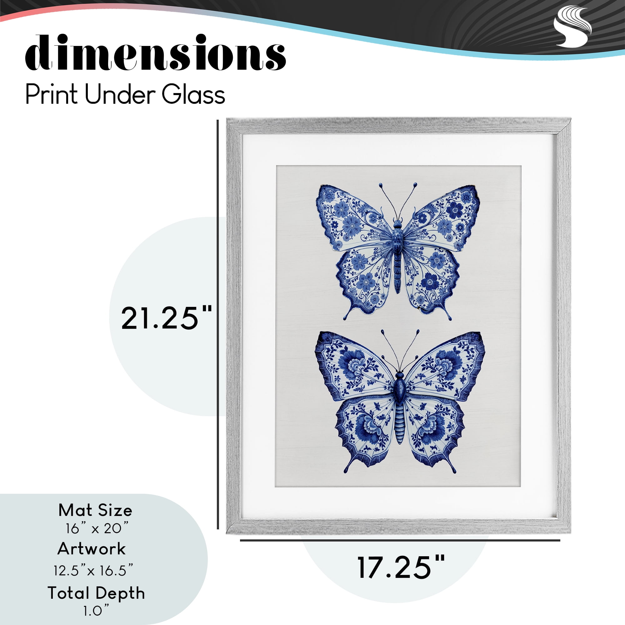 Ornate Toile Pattern Butterflies Gray Framed Print Under Glass, design by Lettered and Lined