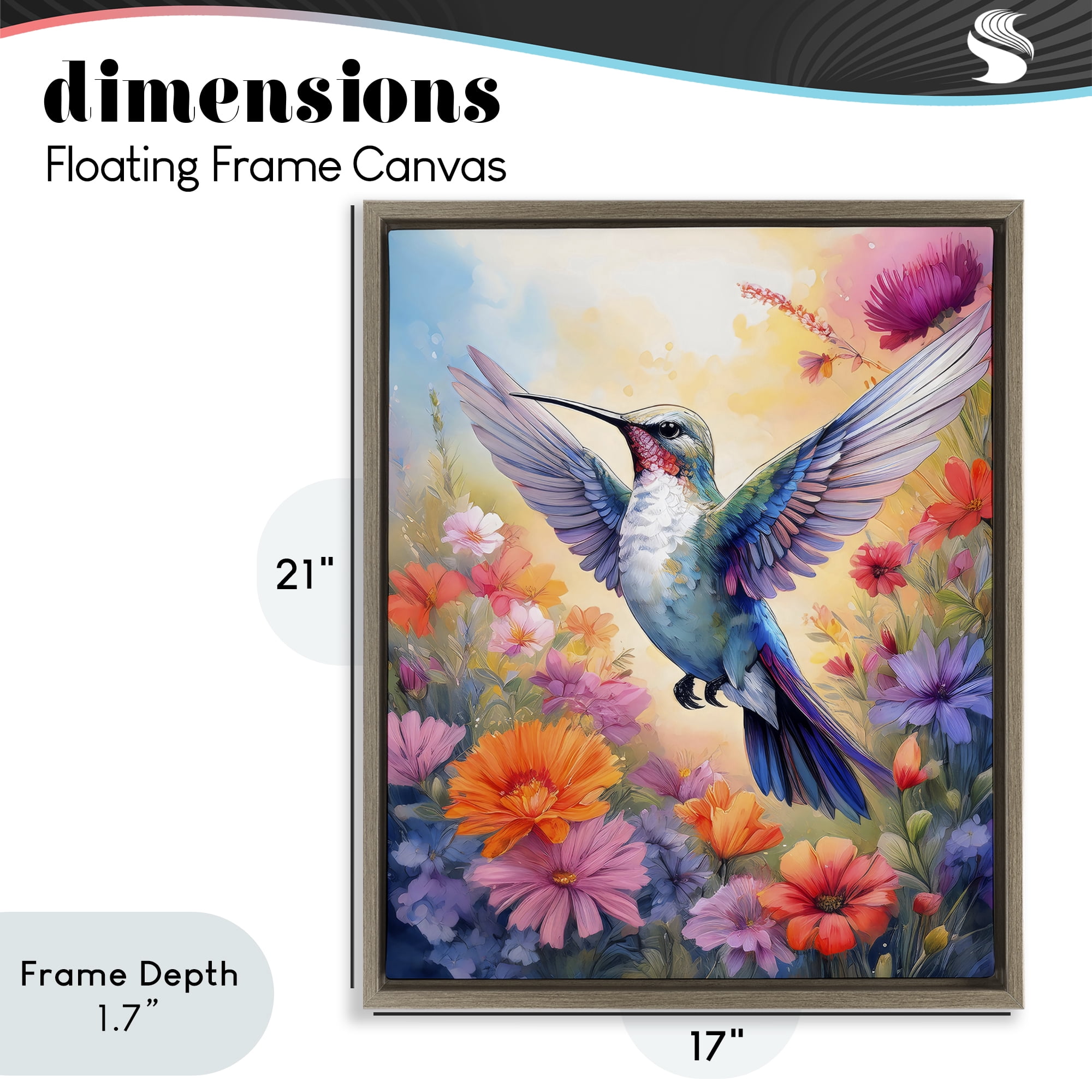 Stupell Industries Colorful Hummingbird in Bloom Brown Framed Floater Canvas Wall Art, design by Creative Studio