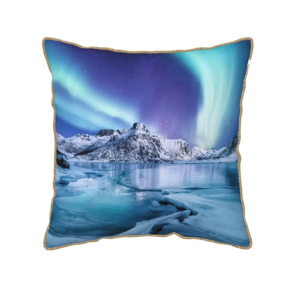 Xecao Night At Lake Aurora 1 Print Soft Velvet Decorative Throw Pillow Covers, Square Cushion Cases for Bed, Sofa, Living Room, Car, and Indoor Outdoor Use-20"x20"