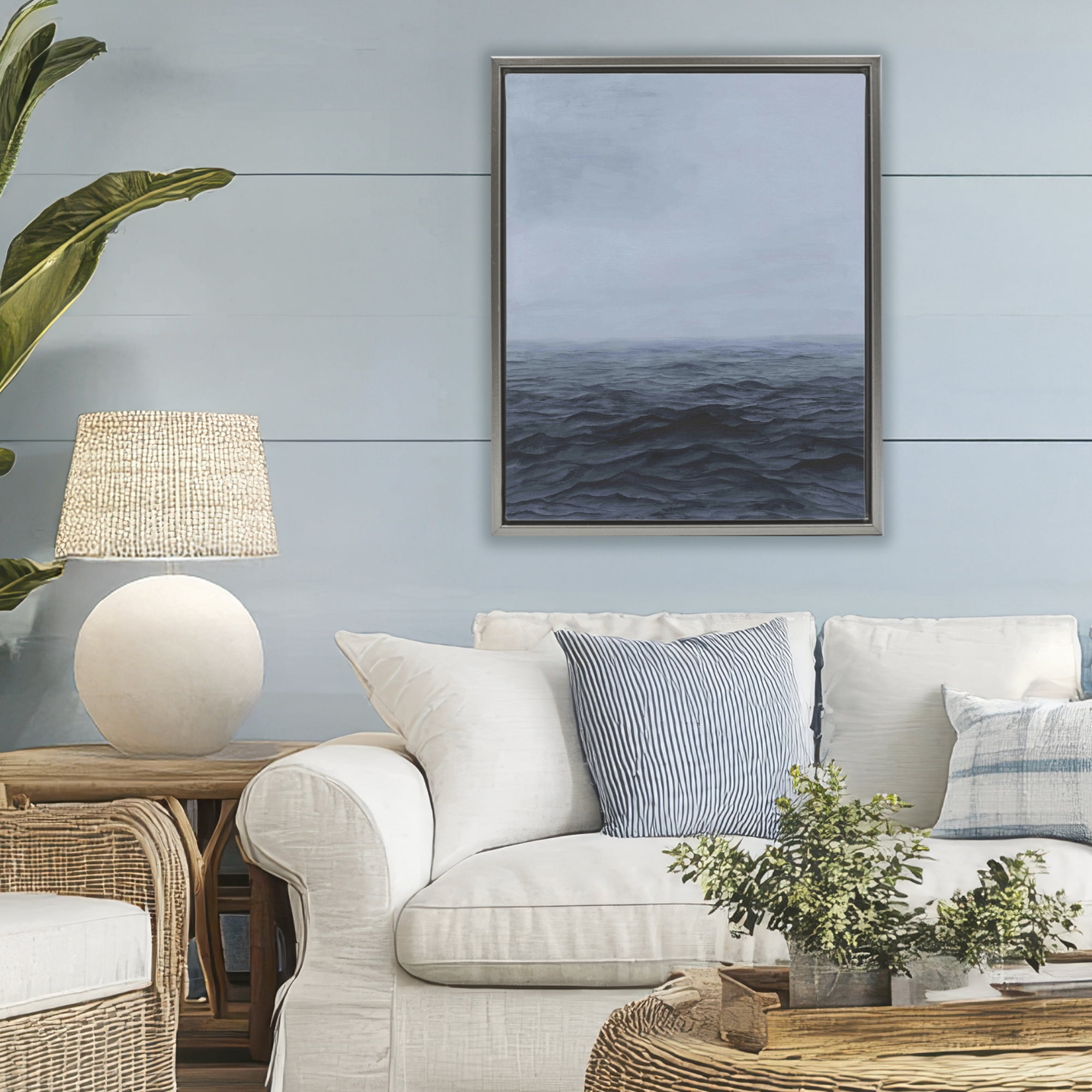 Stupell Industries Vast Ocean Expanse Gray Framed Floater Canvas Wall Art, design by Michael Willett