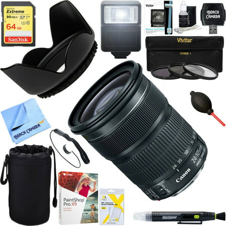 Canon (9521B002) EF 24-105mm f/3.5-5.6 IS STM Camera Lens + 64GB Ultimate Filter & Flash Photography