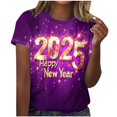 thumbnail image 1 of Camisetas Casuales de Mujer Año Nuevo Impreso Suéter de Manga Corta Cuello Redondo, Top de Moda para el Uso Diario, 1 of 4