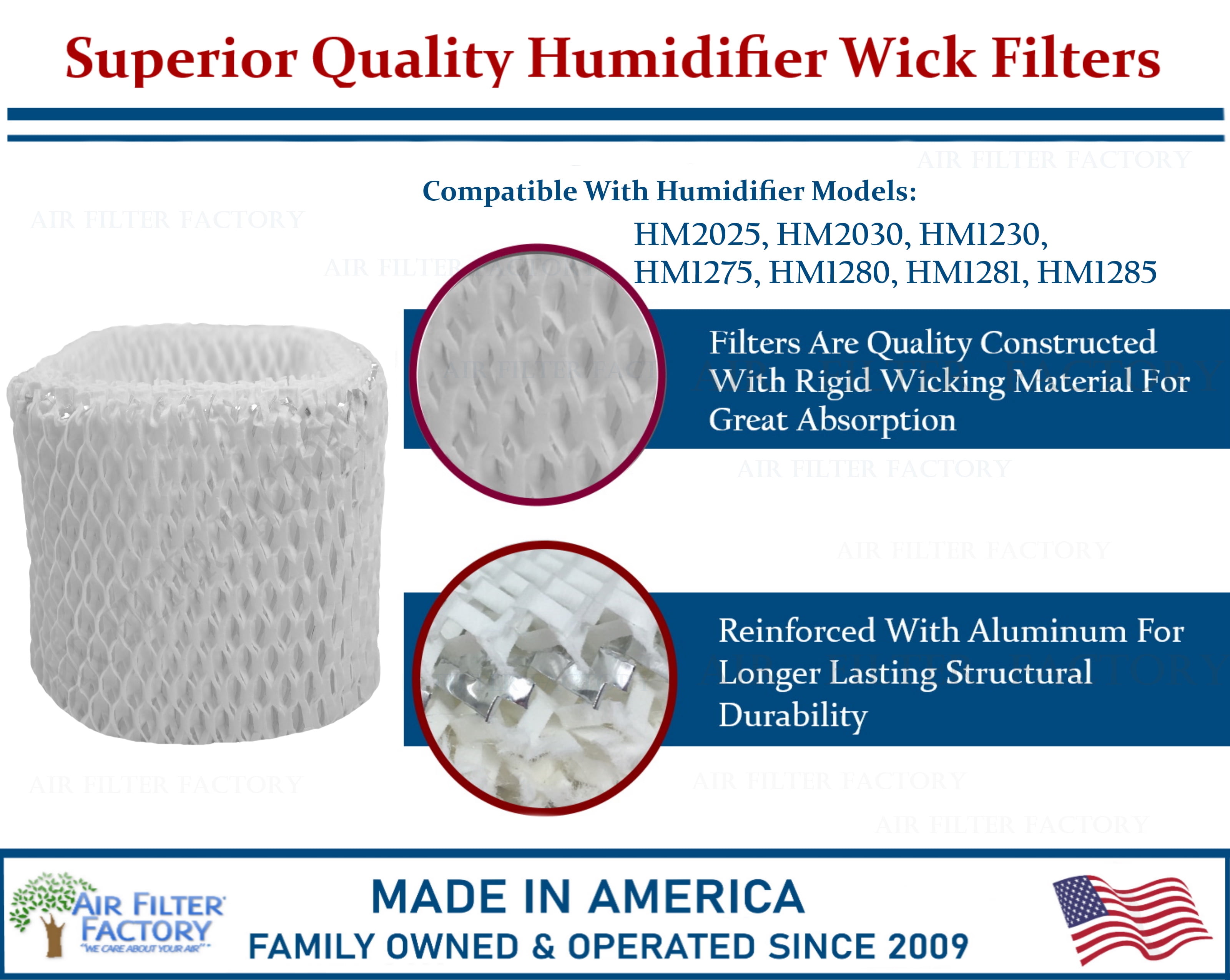 Air Filter Factory Replacement for Holmes HM2025, HM2030, HM1230, HM1275, HM1280, HM1281, HM1285 Wick Filters 4-Pack
