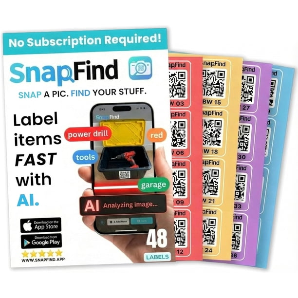 Etiquetas con código QR, contenedores de almacenamiento con etiquetado automático inteligente SnapFi