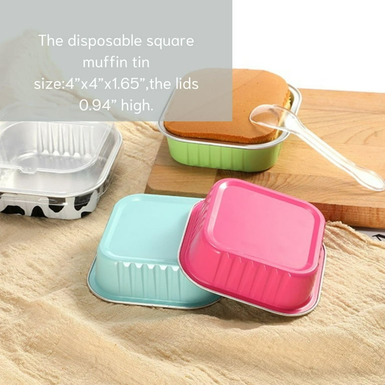Mini Cake Pans With Lids (10oz,40 Pack) Aluminum Foil Square