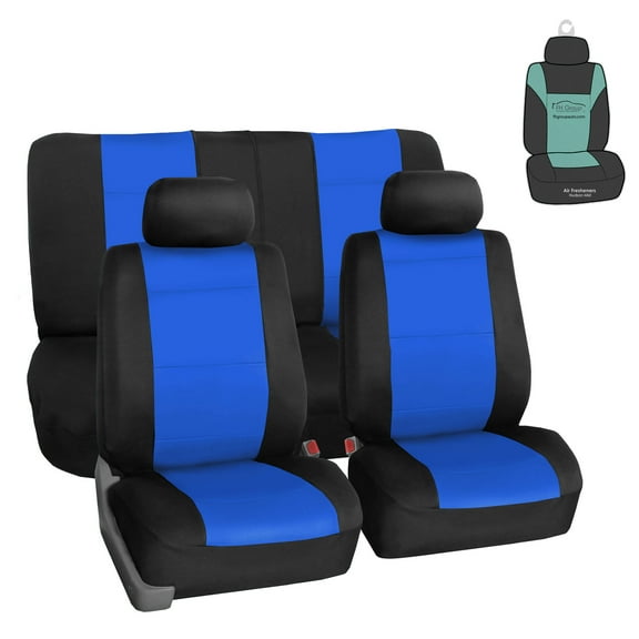 FH Group Neoprene Seat Covers for Auto Car Sedan SUV Van Full Set Blue Black with Free Air Freshener
