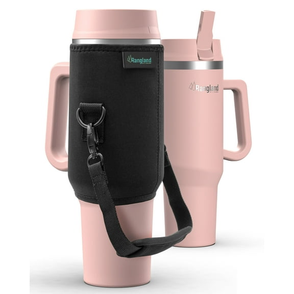 Rangland 40 oz Tumbler with Handle and Carring Sleeve – Insulated Water Bottle Cup with Straw Lid and Neoprene Bag Carrier, (Blush Pink)