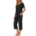 thumbnail image 3 of Weekease Two Piece Pajamas for Women Set Crew Neck Short Sleeve Tops Capris Summer Loungewear with Pockets, 3 of 8