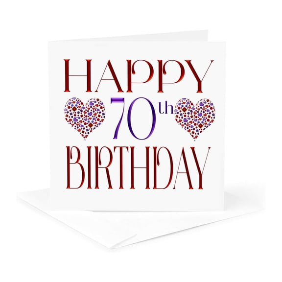 3drose, Cute Red Hearts Happy 70th Birthday, 1 Greeting Card with Envelope