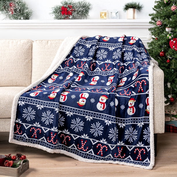 Manta navideña con diseño de sherpa Blanket PAVILIA, 127 x 152 cm, color azul