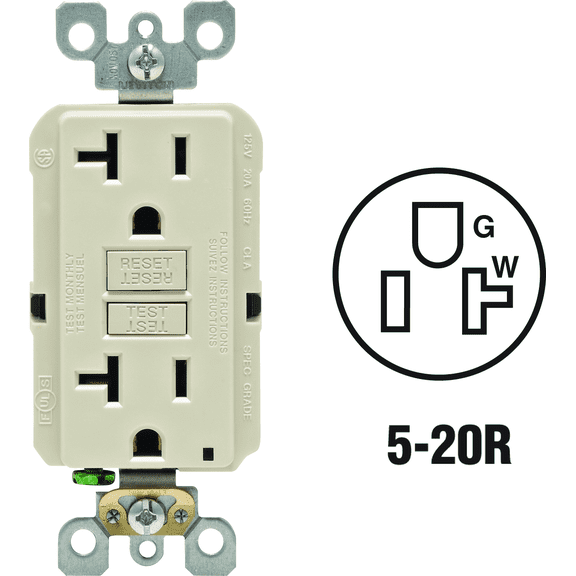Leviton GFCI Receptacle in Almond — UL Listed for US Residential Electrical Code Compliance, Drop-in NEC-Standard Wiring