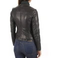 thumbnail image 3 of Women's Genuine Lambskin Leather Jacket Motorcycle Biker Leather Black Jacket W129, 3 of 4