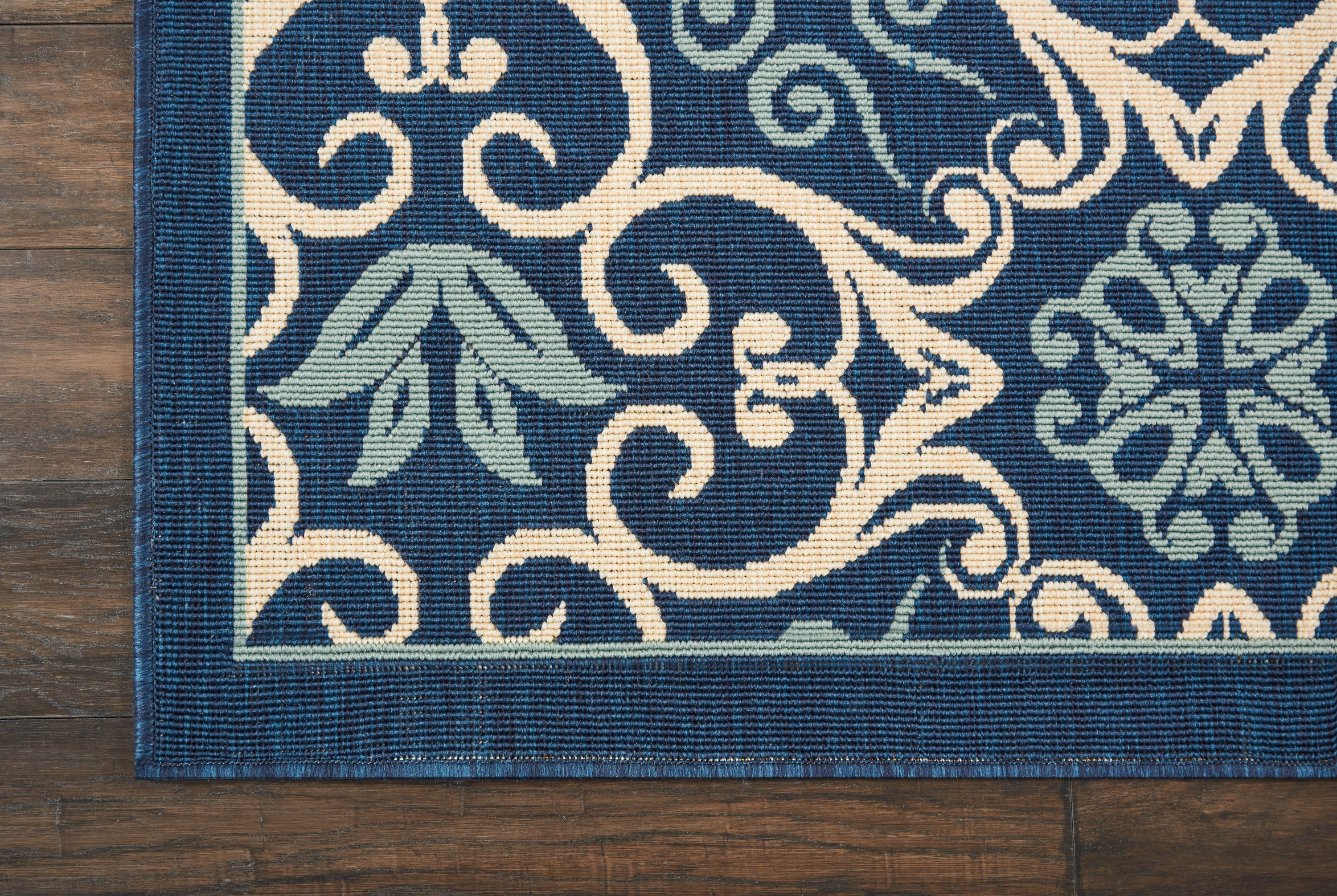 Nourison Caribbean Indoor/Outdoor Geometric Floral Navy 6'7" x 9'6" Area Rug, (7' X 10')