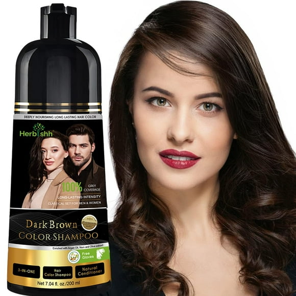 Herbishh Dark Brown Shampoo, Hair Dye Shampoo 3 in 1, 100% Grey Coverage, Hair Color for Men & Women, Long-lasting Color in 20-25 Mins, Ammonia-free, 200 ml