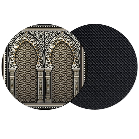 Boho Archway Coasters Set of 2 Absorbent Coasters for Drinks Vintage Ethnic Traditional Symmetrical Grid Black Coaster for Desk Coffee Table Protection Home Decor House Warming Gifts 4