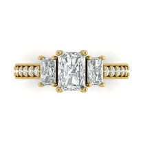 1.88 ct Emerald Cut Moissanite 3 Stone 18K Yellow Gold Womens Engagement Ring