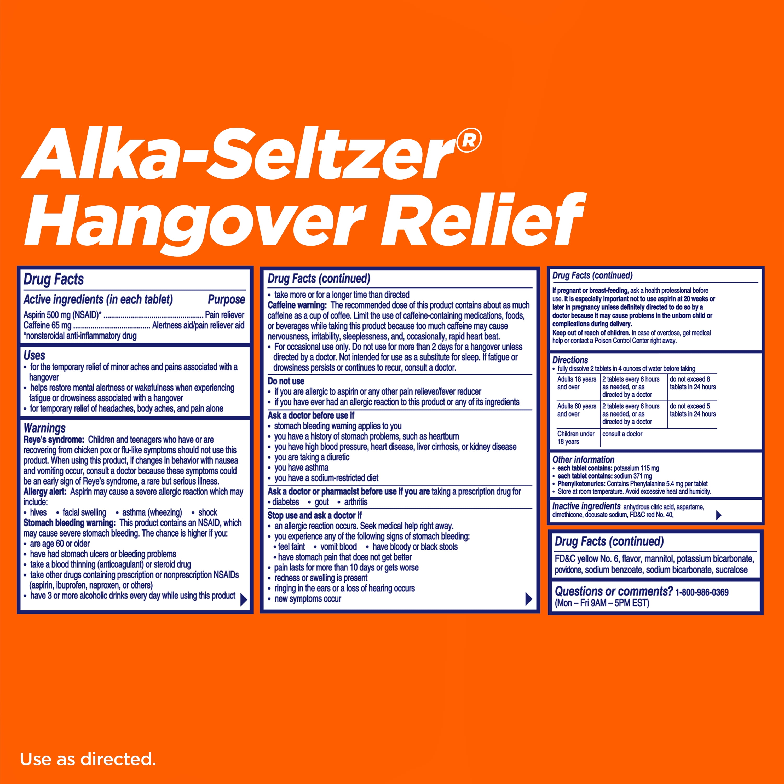 Alka-Seltzer Hangover Relief, Effervescent Tablets, Orange Fizz