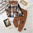 thumbnail image 2 of yboeqw Boy Plaid Outfit Set 18M-5T Long Sleeve Flannel Hoodie Sweatshirt Casual Fall Winter Clothing for Toddler Boy(3-4 Years,Coffee), 2 of 6