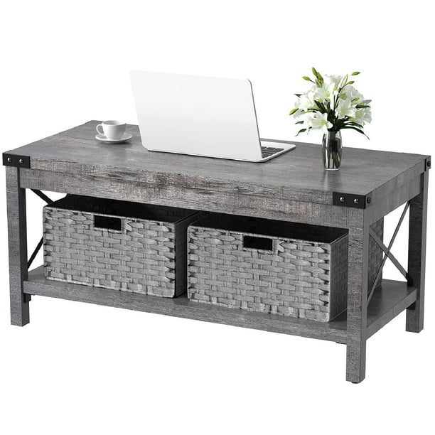 Coffee Tables for Living Room, Grey, Modern Farmhouse Coffee Table with