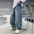 thumbnail image 6 of LRen Boys Wide Leg Jeans Size 14-16 High Waisted Vintage Straight Leg Wide Leg Denim Pants Boy Loose Fit Classic Fashion Trousers Streetwear with Pockets,Light Blue,9-10 Years, 6 of 9