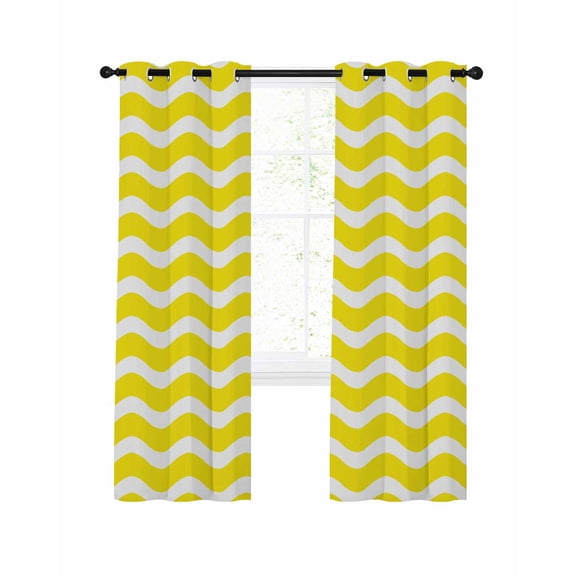 Yellow Moire Blackout Curtains, Light Blocking Print Window Curtains, Water Ripple Stripe Farmhouse Thermal Insulated Window Drapes for Living Room Kitchen Cafe 2 Panels, 104"W x 63"L