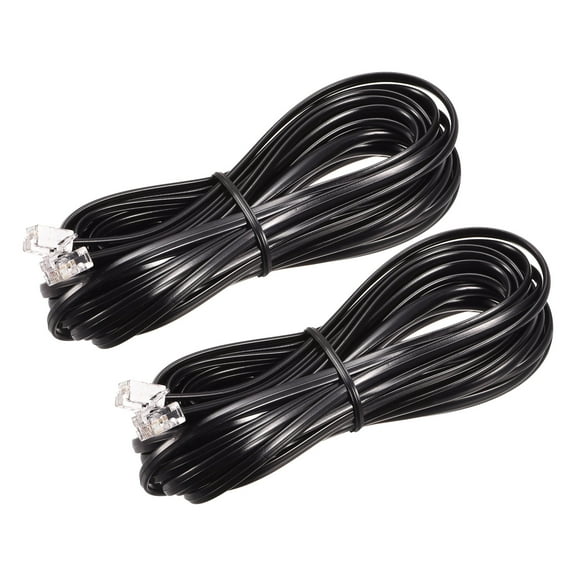 Uxcell Phone Extension Cord Telephone Cable Phone Line Cord RJ11 6P4C Plugs, Male to Male for Phone and Fax 2pcs Black 25 ft