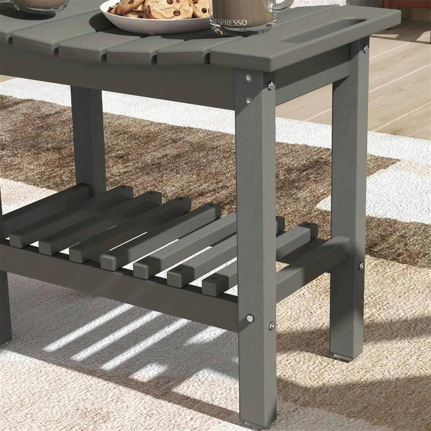 Demi Bonn 20" HDPE Shower Bench, Waterproof Stool with Handle, Storage Shelf, Non-Slip Pads, Indoor/Outdoor for Bathroom, Gray