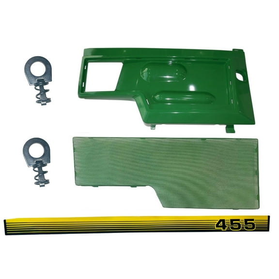 RH Side Panel, Screen, Sticker and Panel Retaining Clip Kit AM128982 M116020 Fits John Deere 455 LOW SN