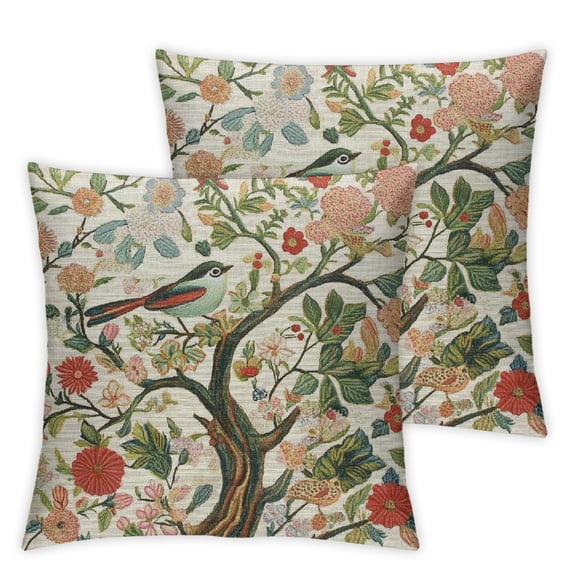 Chinoiserie Pillow Covers Set of 2 Pink Green Bird Floral Throw Pillows Vintage Pink Flower Bird Decorative Pillow Cases Outdoor Chinoiserie Decor Farmhouse Cushion Case for Couch Sofa