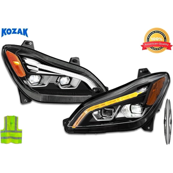 KOZAK Full LED Headlights Assembly Black Set Compatible with T680 Next Gen 2022 