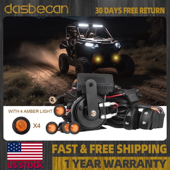 Dasbecan UTV Universal Turn Signal Horn Street Legal Kit w/ Rocker Switch 4 Amber Lights