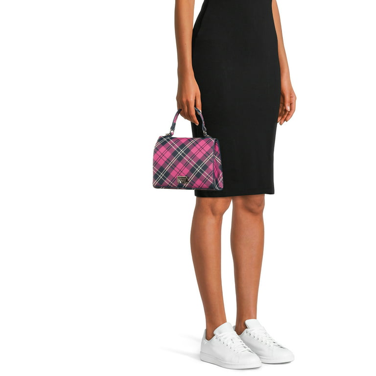 Madden NYC Women's Boxy Top Handle Bag Pink Plaid 