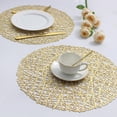 thumbnail image 2 of Gold Round Placemats for Dining Table Set of 6 Metallic Pressed Vinyl Circle Table Mats Wipeable Hollowout Place Mats (Line, Gold), 2 of 5