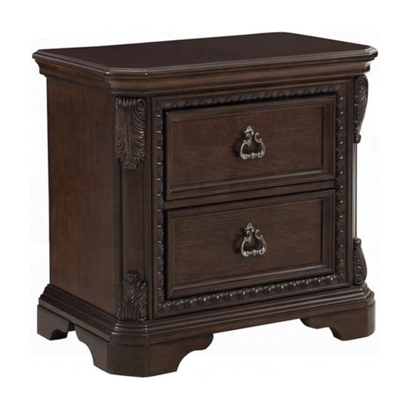 Mahogany Finish Ash Veneer 2-Drawer Nightstand
