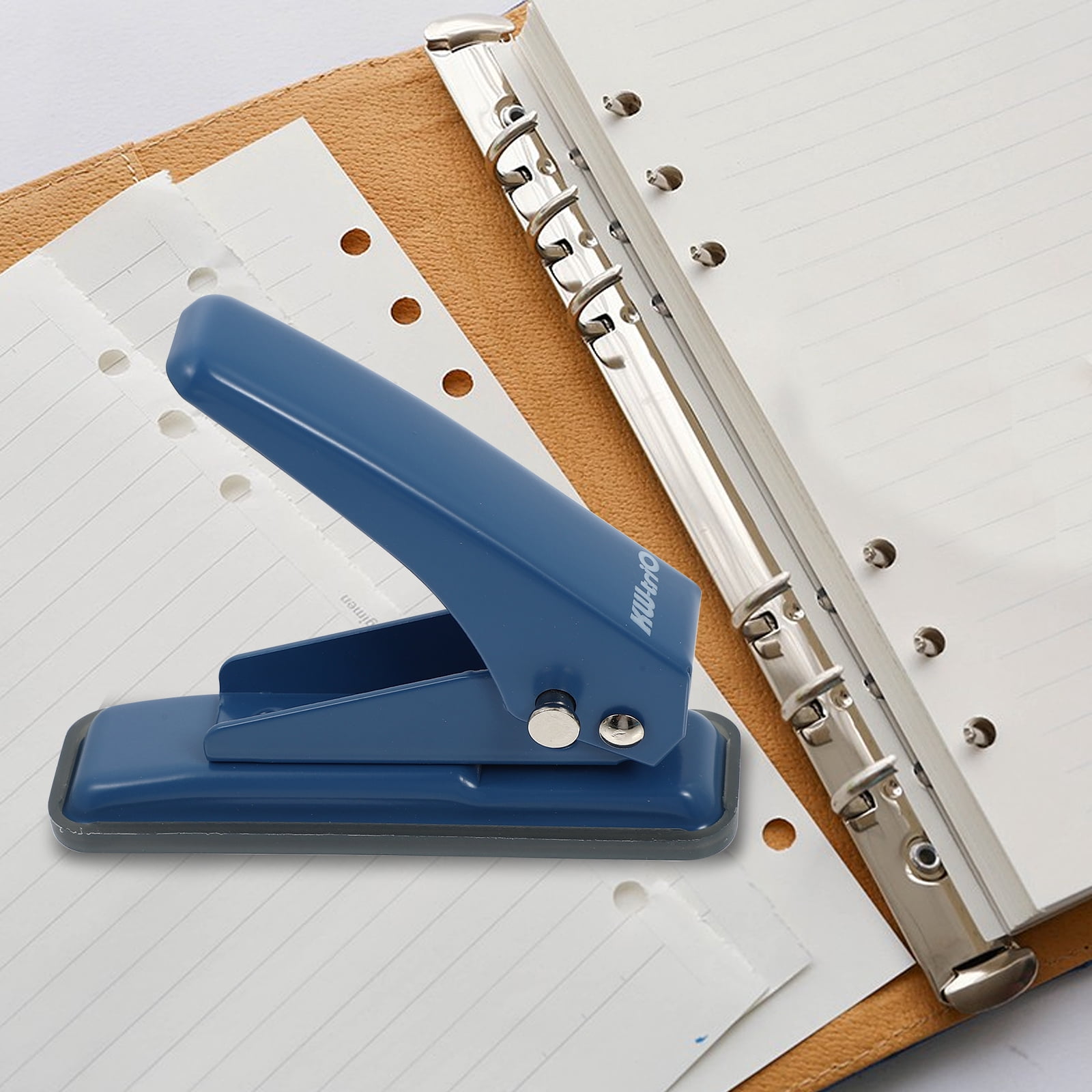 Onaparter Single Hole Paper Punch Heavy Duty Handheld Hole Puncher with Non- Skid Base Craft Paper Hand Tool for Greeting Cards Scrapbook Notebook 6mm Dark Blue Blue