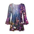 thumbnail image 4 of Weiqiqre Womens Summer Floral Printed Buttons Fashion Long Sleeve V-Neck Blouse Casual Button Tunic Tops, 4 of 5