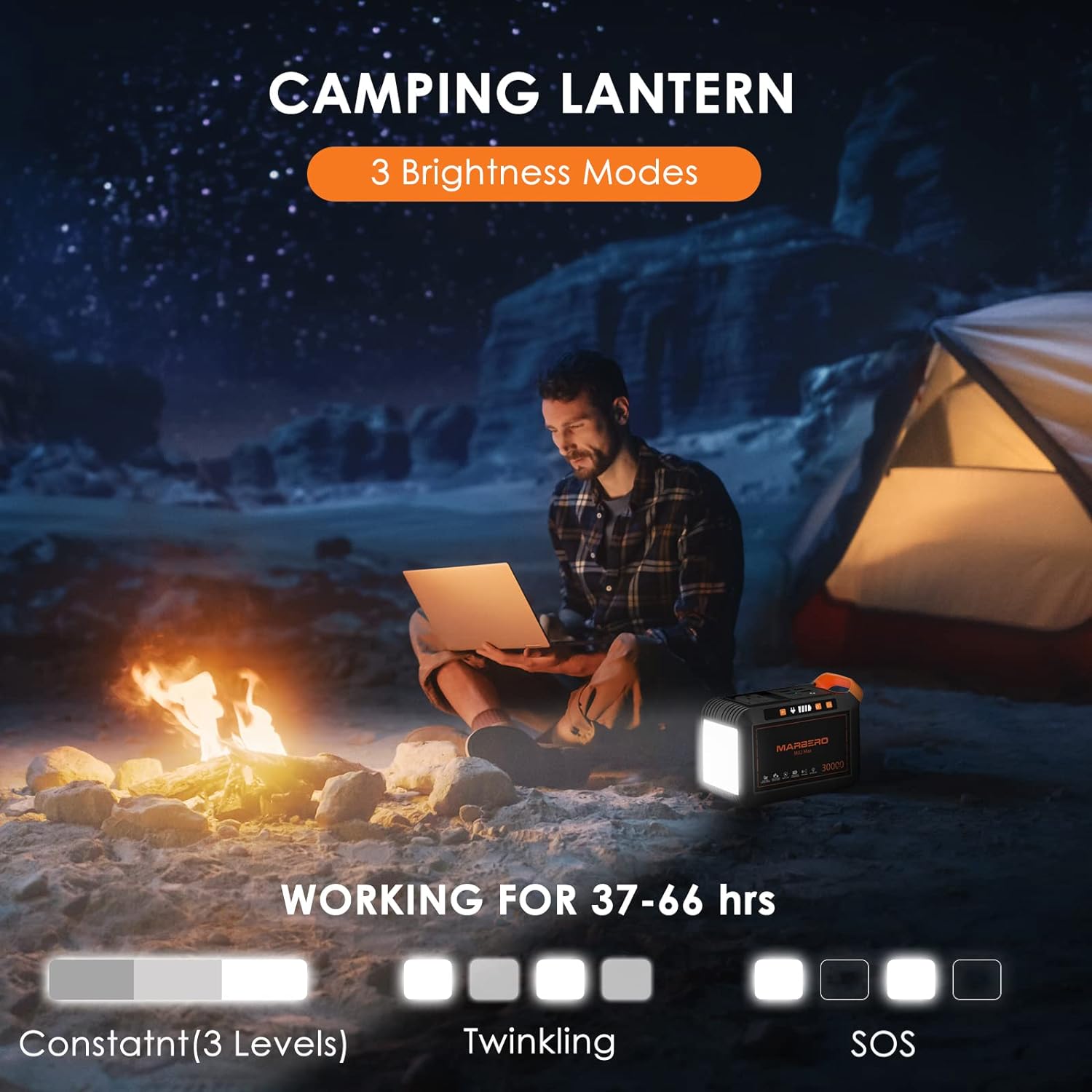 MARBERO Portable Power Station 111Wh Camping 30000mAh Portable Power Bank with AC Outlet, USB QC3.0, LED Flashlights for CPAP Home Office Camping Emergency Backup