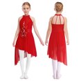 thumbnail image 3 of Sinleey Kids Girls Ballet Modern Lyrical Dance Dress Asymmetrical Hem Leotard Tutu Skirt Figure Ice Skating Dress Red 16, 3 of 7