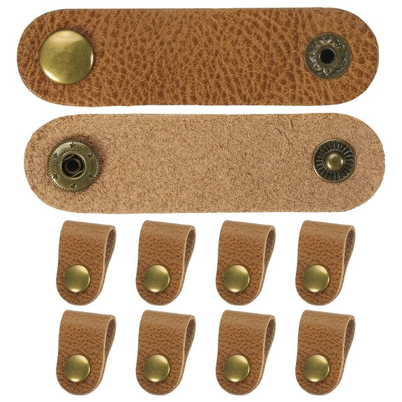 Uxcell Leather Cord Organizer Cable Straps, 10Pcs 8x2cm Cable Leather Clips USB Earphone Cord Management, Yellow Brown